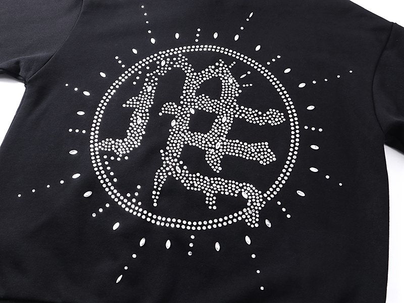 MIXED EMOTION Rhinestone Graphic Zip-Up Hoodie